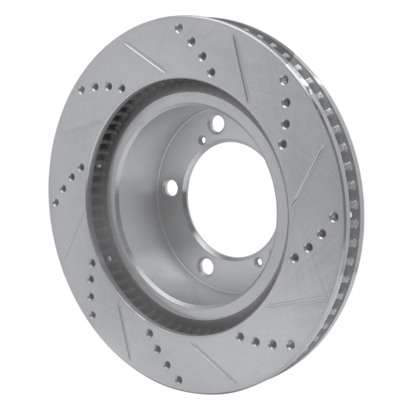 Lexus LX570 Brake Rotor (1) - Front Left - R1 Concepts - Drilled & Slotted - Silver - `08-`21